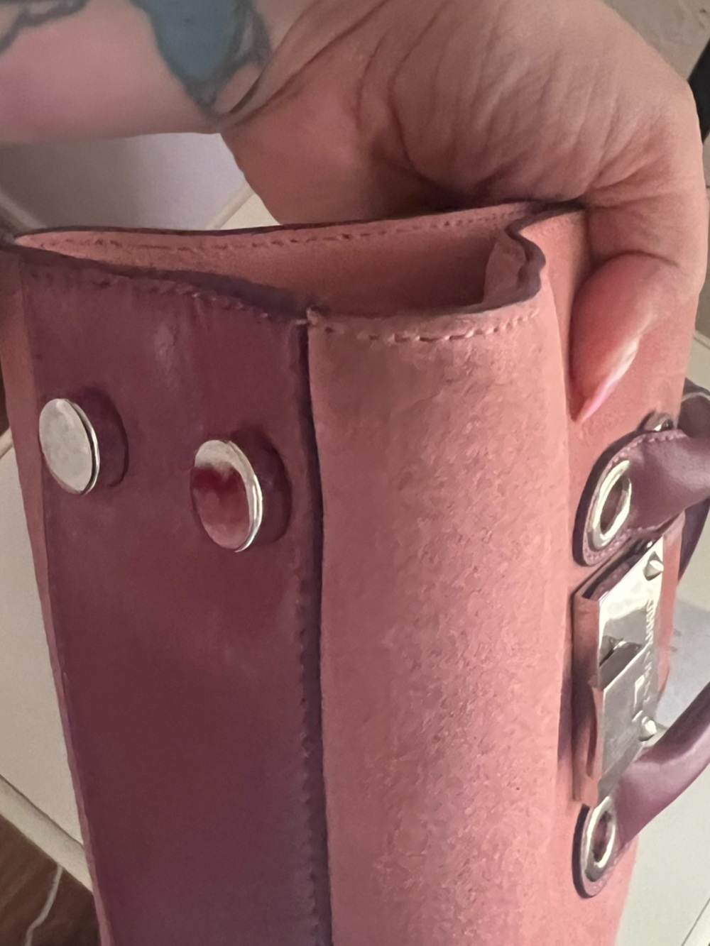 Jimmy Choo Women’s Suede Handbag with Crossbody in Dusty Pink - Picture 6 of 10